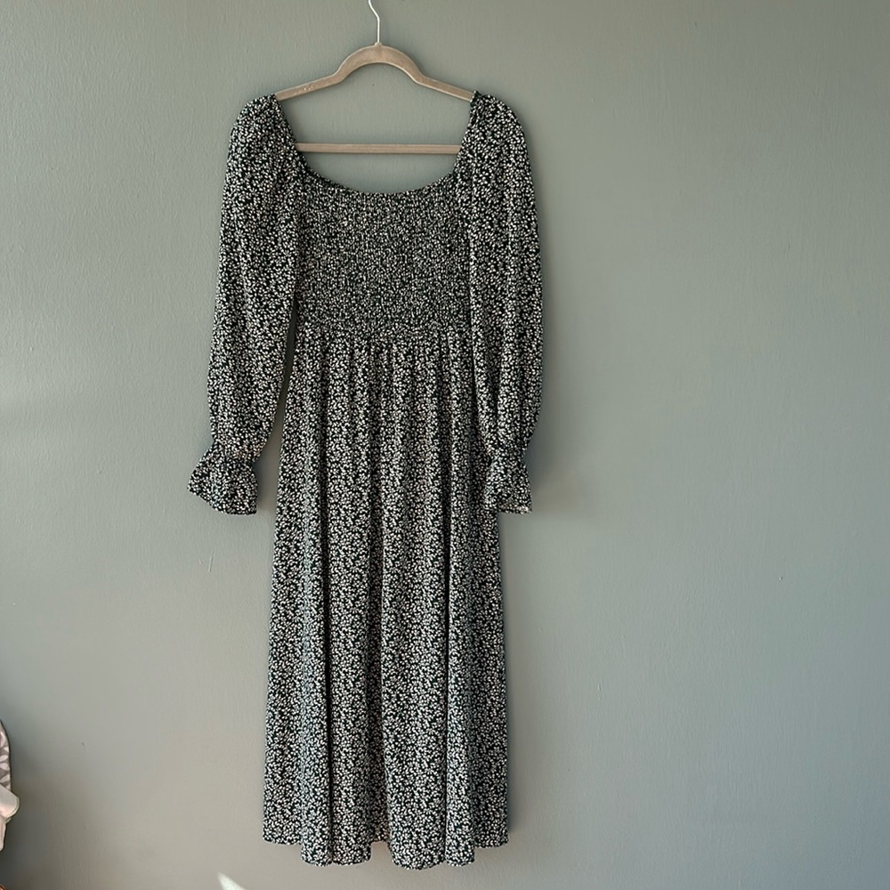 Shein Boho Long Sleeve Floral Green Dress